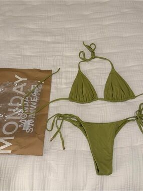 Monday Swimwear Olive Green Triangle String Bikini